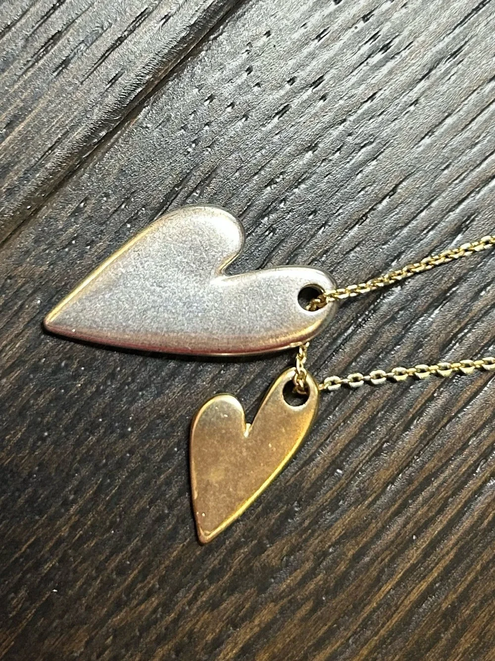 Lucky Brand Romantic Two Tone Double Heart Pendant Necklace 18” + Ext